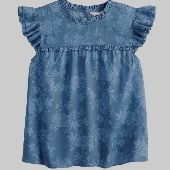 LC Lauren Conrad Ruffle High-Neck Blouse Blue Floral Size XXL - Picture 1 of 6